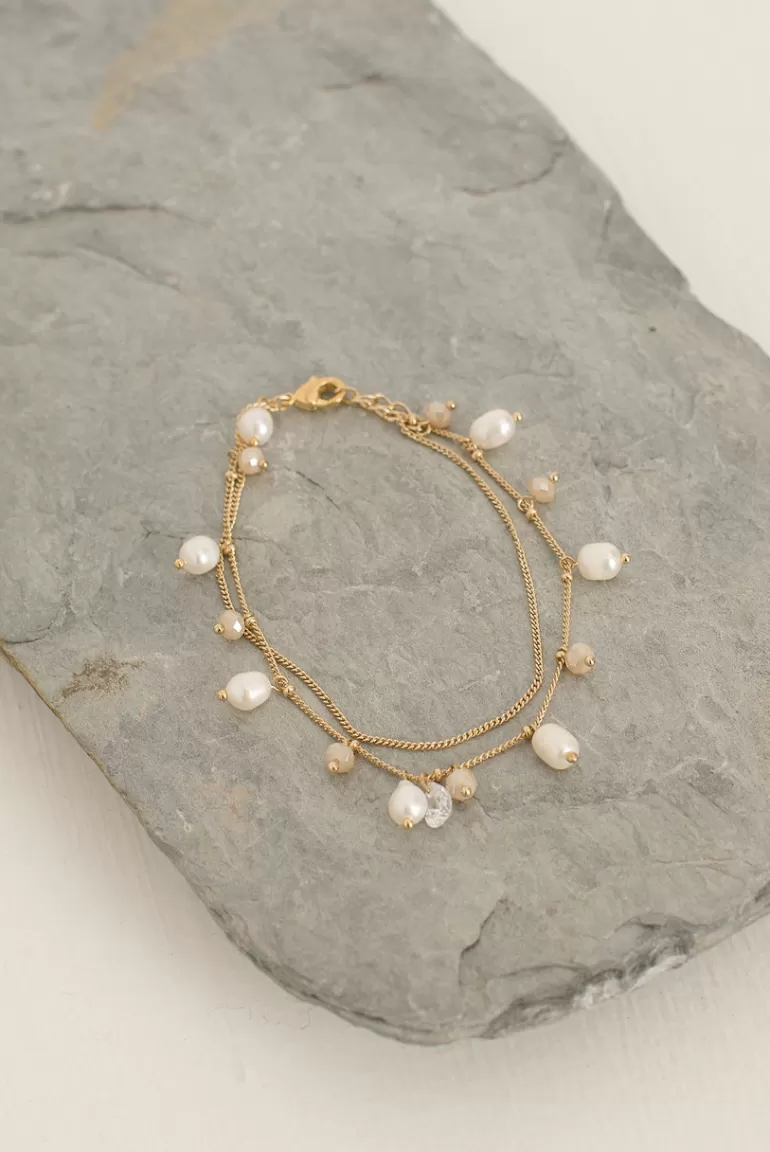 Women Olive Clothing Mistletoe Pearl Bracelet, Gold Plated