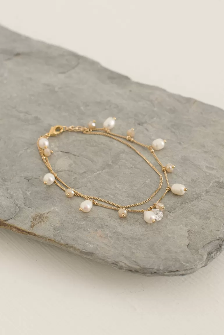 Women Olive Clothing Mistletoe Pearl Bracelet, Gold Plated