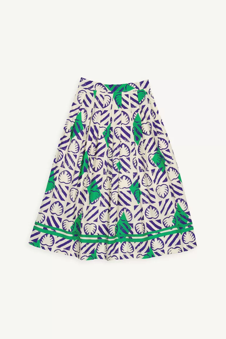 Women Olive Clothing Monstera Print Skirt, Cobalt