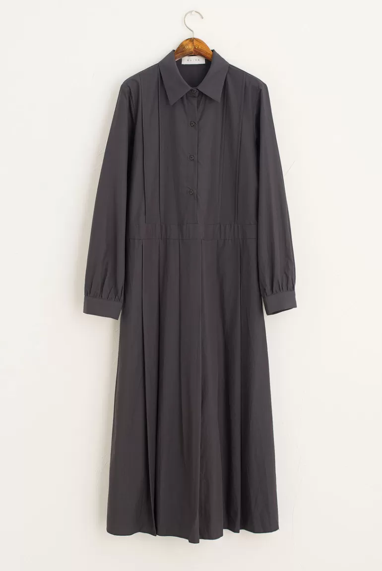 Women Olive Clothing Niko Pintuck Shirt Dress, Charcoal