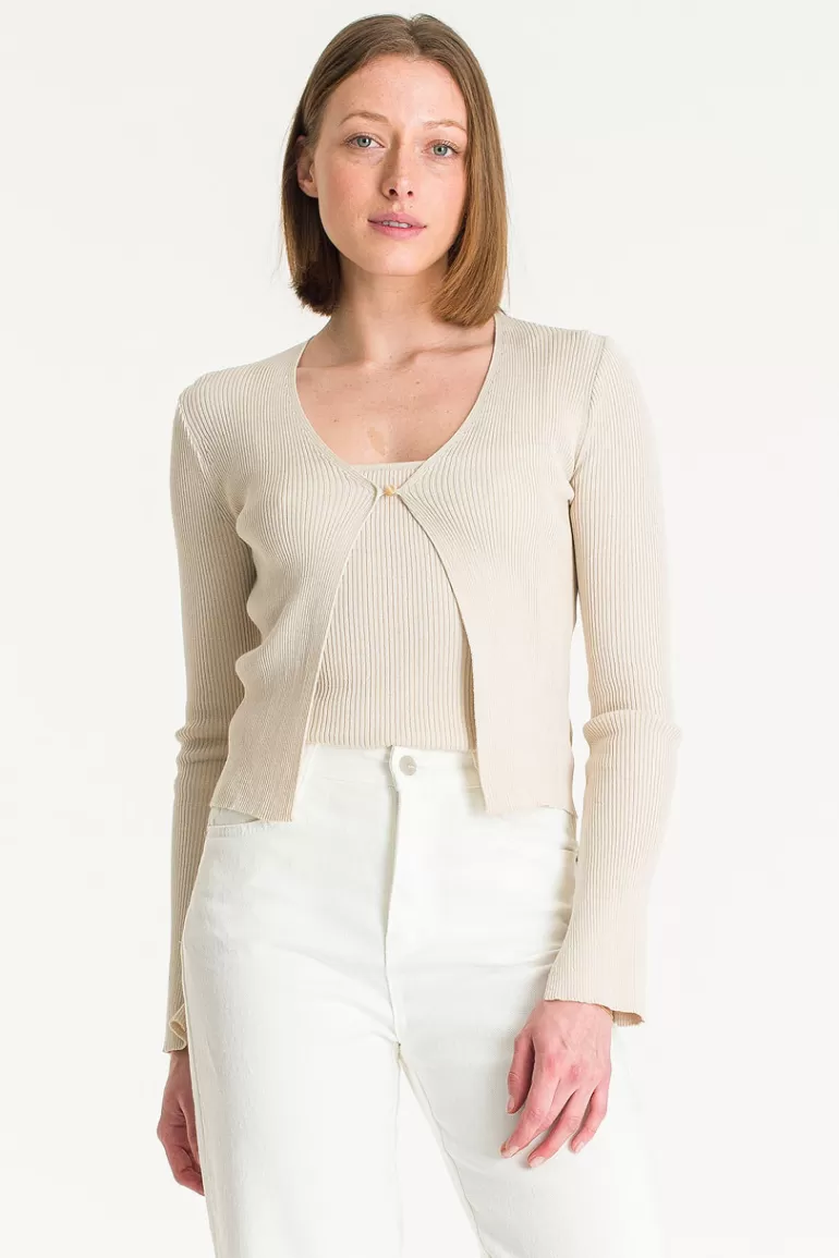 Women Olive Clothing One Button Open Cardigan, Beige
