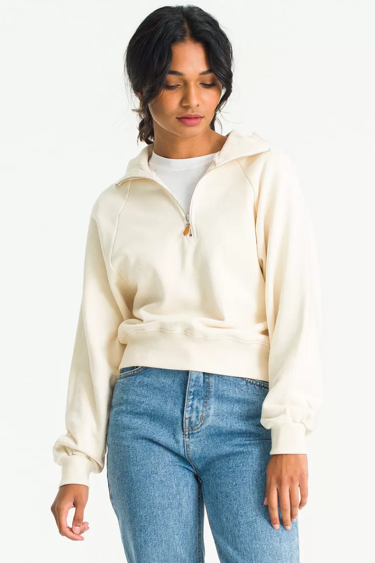 Women Olive Clothing Rita Zip Up Sweat, Ivory