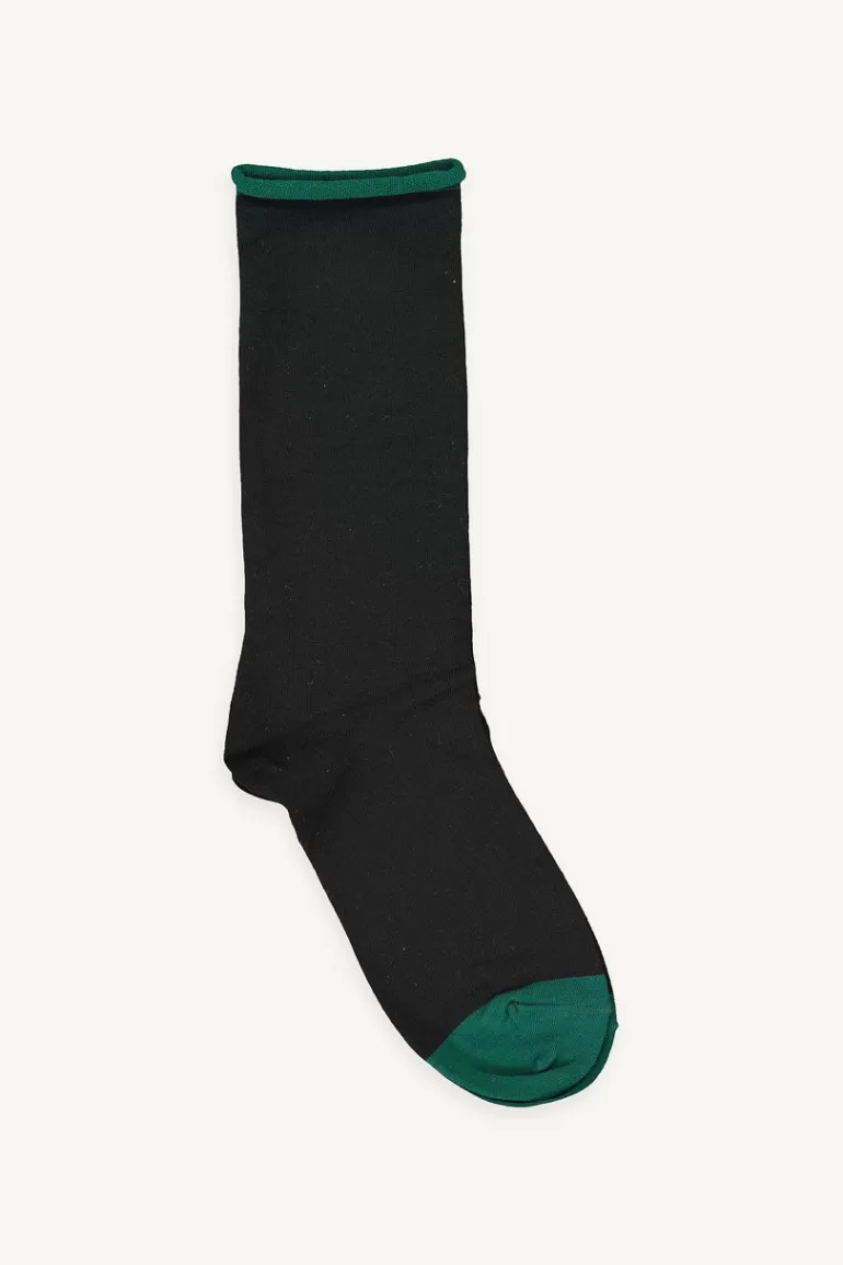 Women Olive Clothing Roll Neck Socks, Black/Green