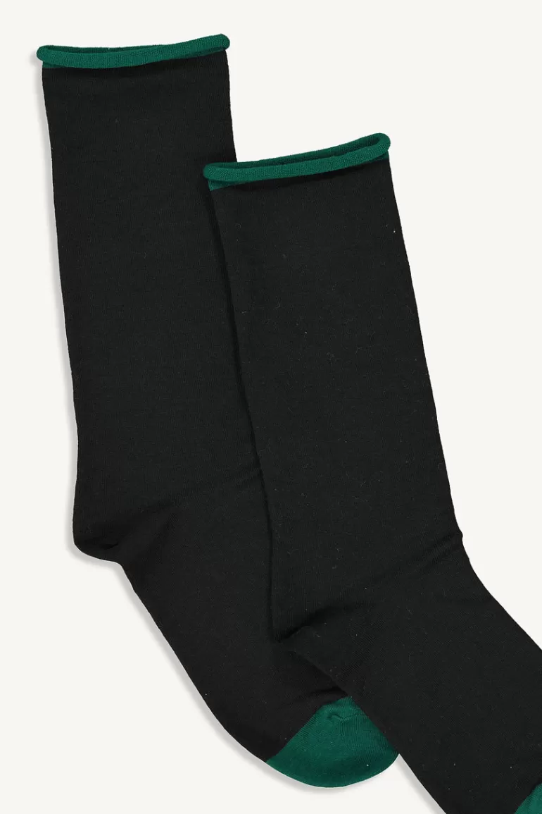 Women Olive Clothing Roll Neck Socks, Black/Green