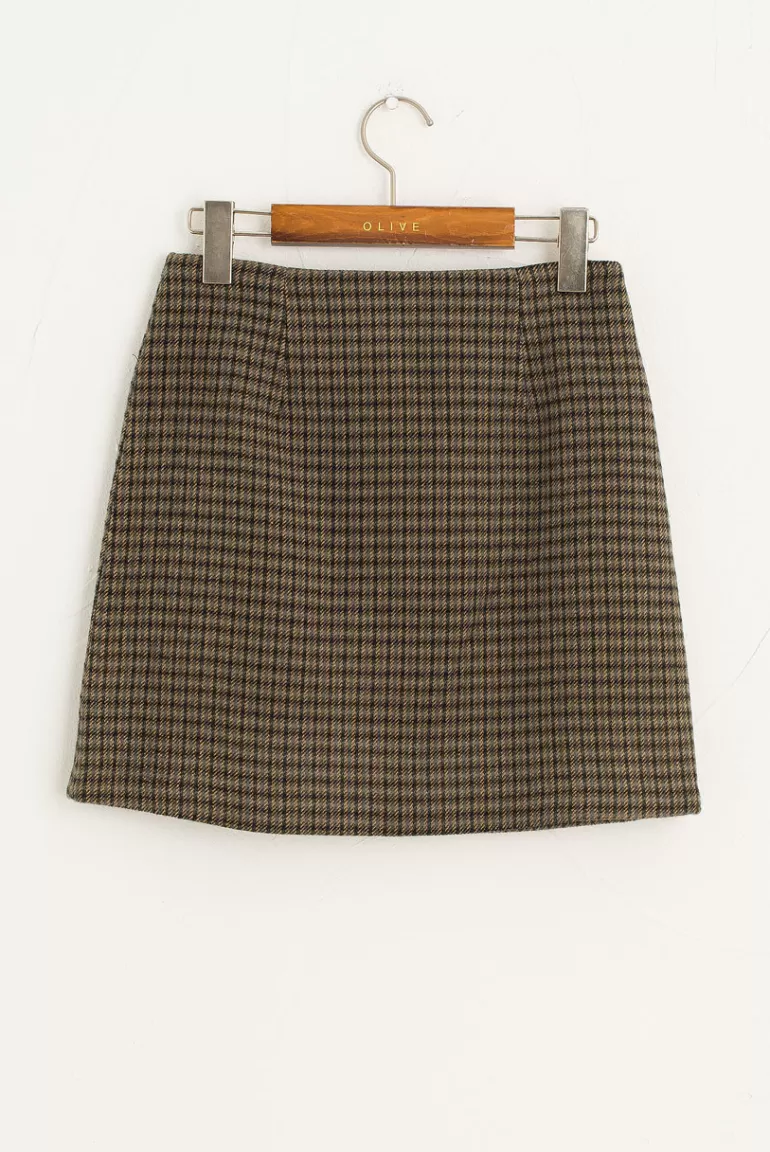 Women Olive Clothing Rosa Check Mini Skirt, Khaki