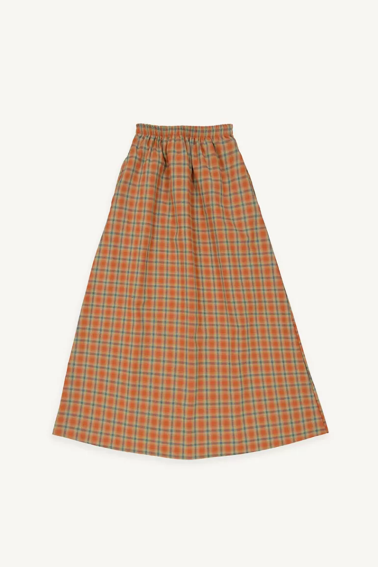 Women Olive Clothing Rosi Banded Check Skirt, Orange