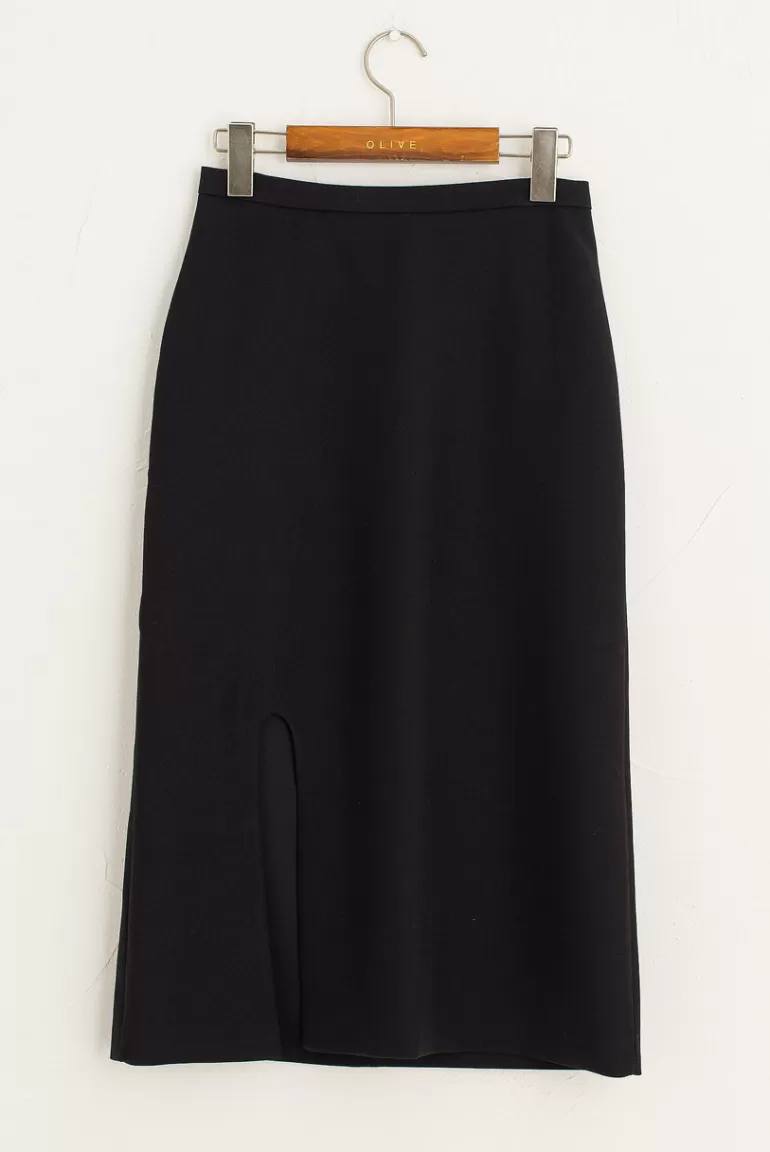 Women Olive Clothing Savari Knee Length Skirt, Black