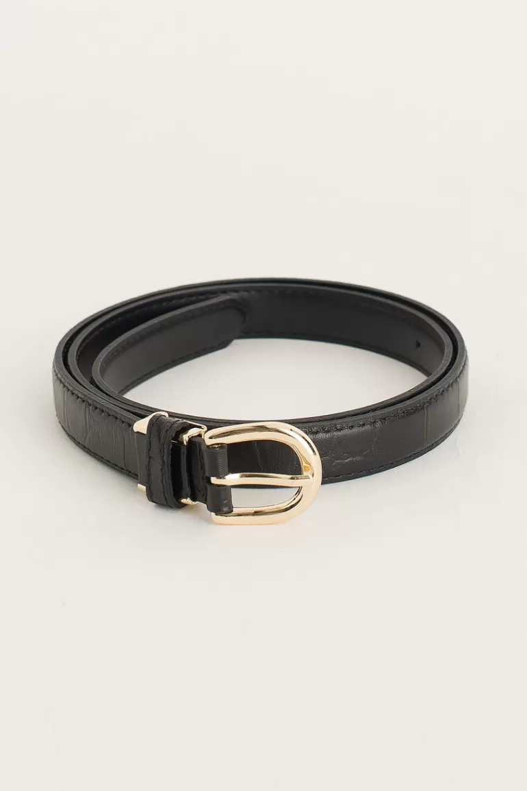 Women Olive Clothing Siena Half Oval Belt, Black