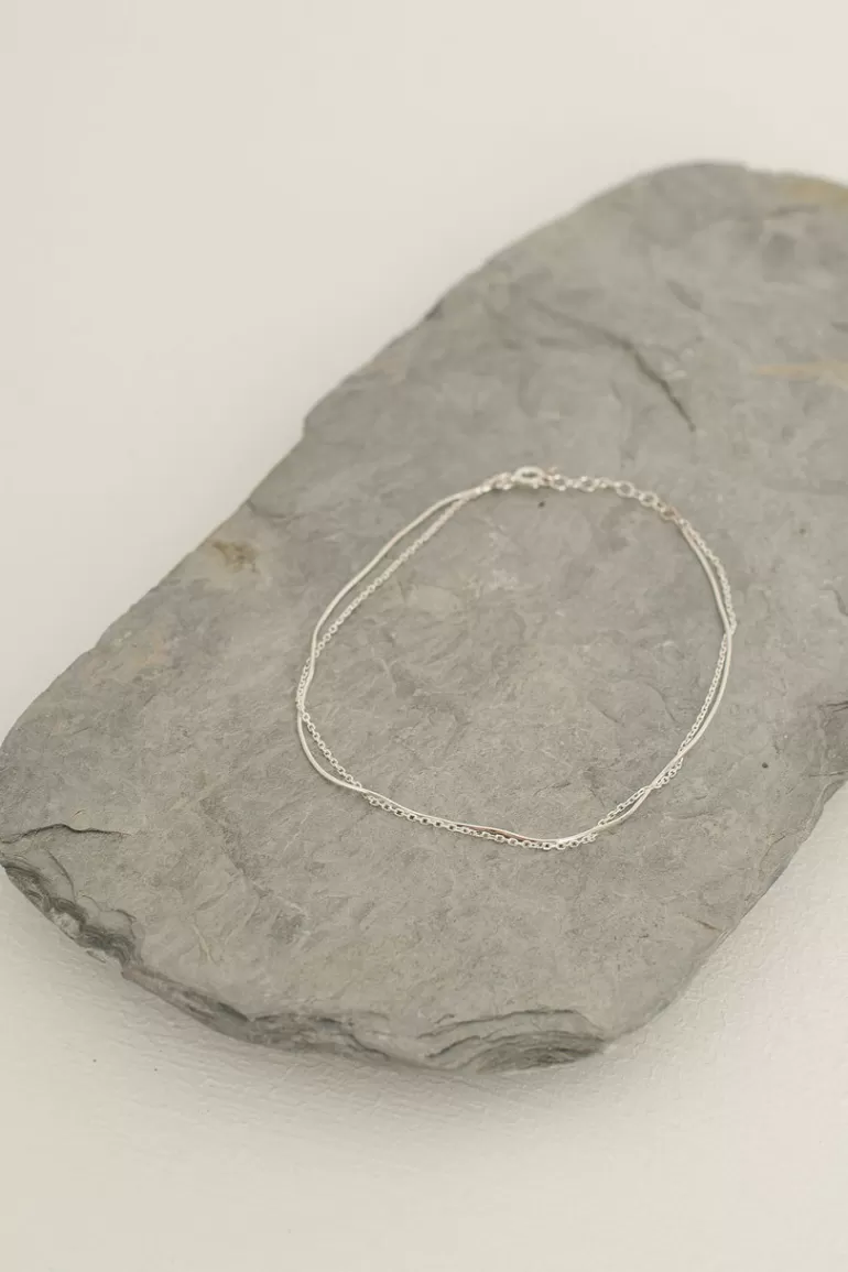 Women Olive Clothing Simple Double Chain Anklet, Sterling Silver