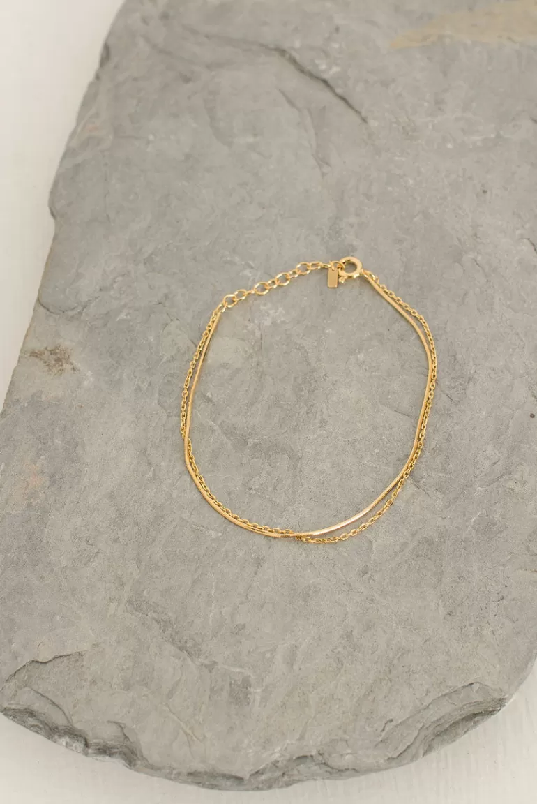 Women Olive Clothing Simple Double Chain Bracelet, 14K Gold Plated