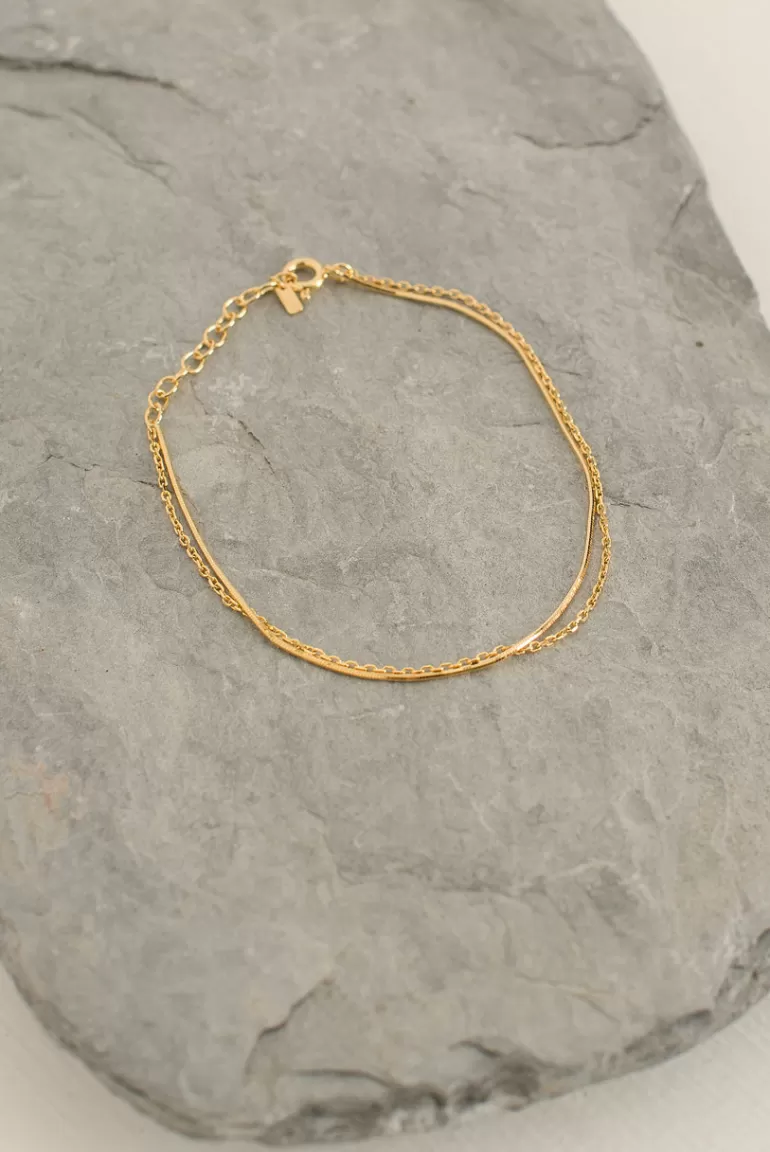 Women Olive Clothing Simple Double Chain Bracelet, 14K Gold Plated