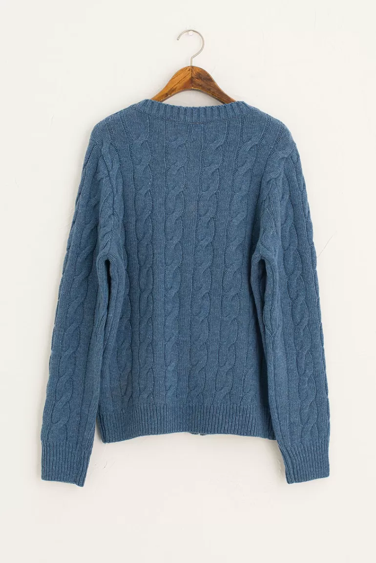 Women Olive Clothing Soma Colour Cable Cardigan, Blue