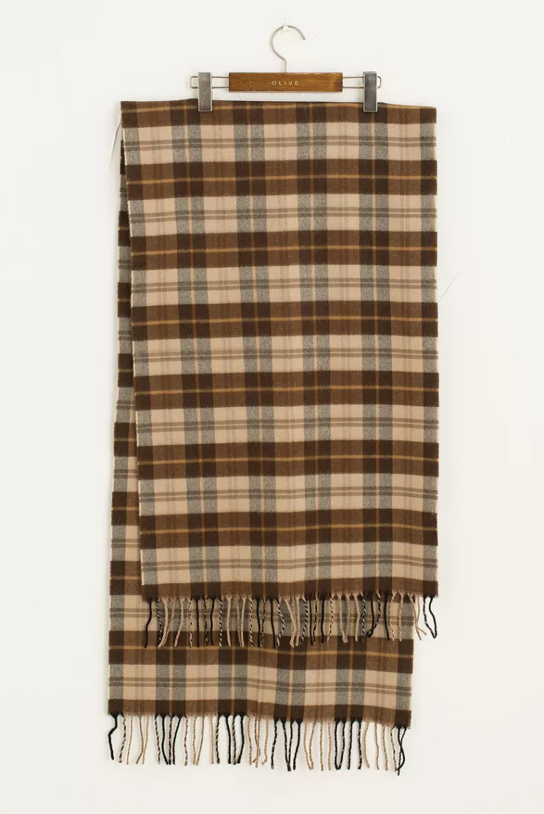 Women Olive Clothing Sora Check Muffler, Brown