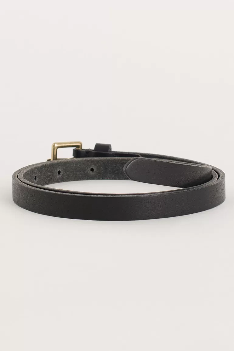 Women Olive Clothing Square Leather Skinny Belt, Black