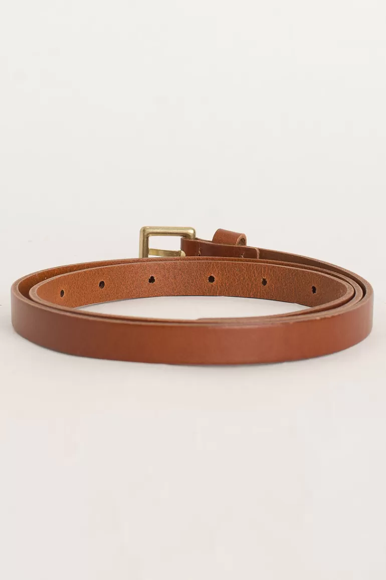 Women Olive Clothing Square Leather Skinny Belt, Brown