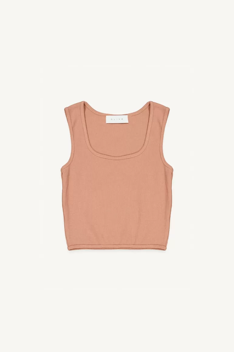 Women Olive Clothing Square Waffle Sleeveless Tee, Brick