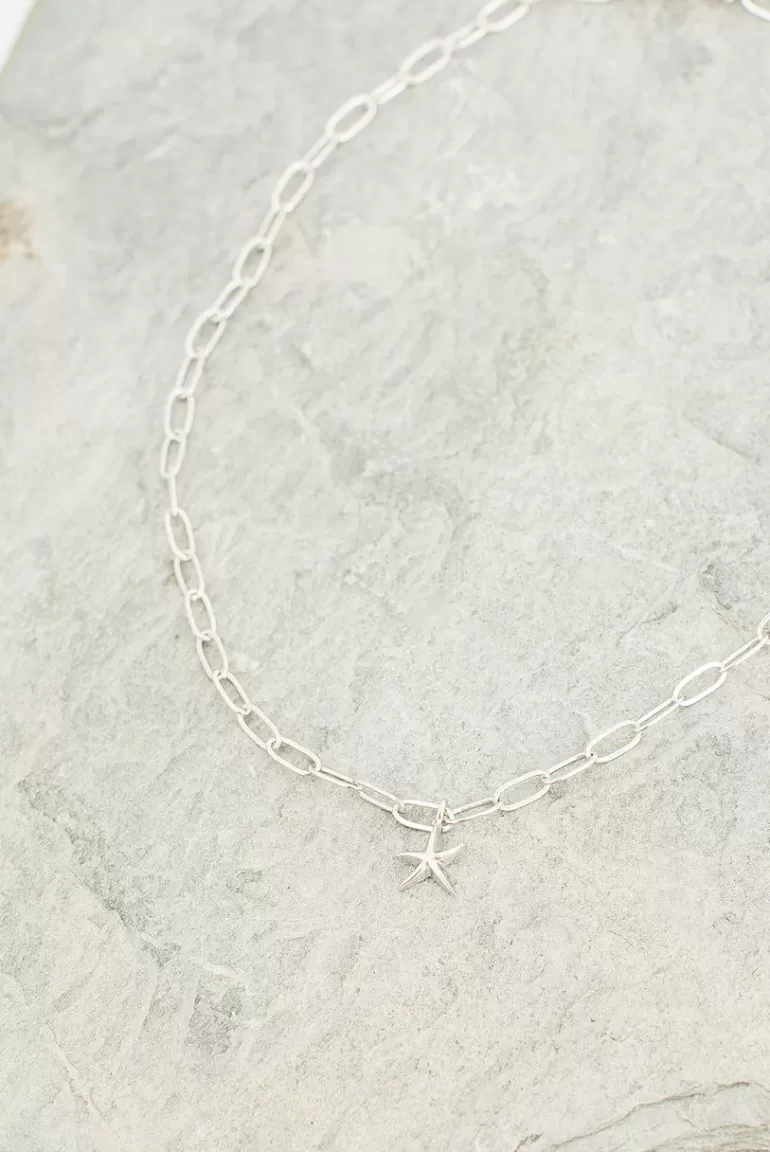 Women Olive Clothing Starfish Drop Anklet, Silver Plated