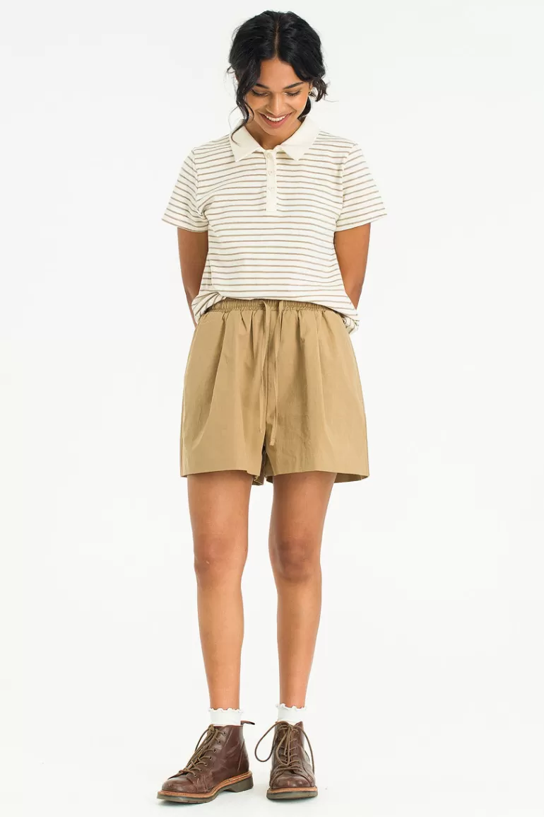 Women Olive Clothing Stitch Point Cotton Short, Brown