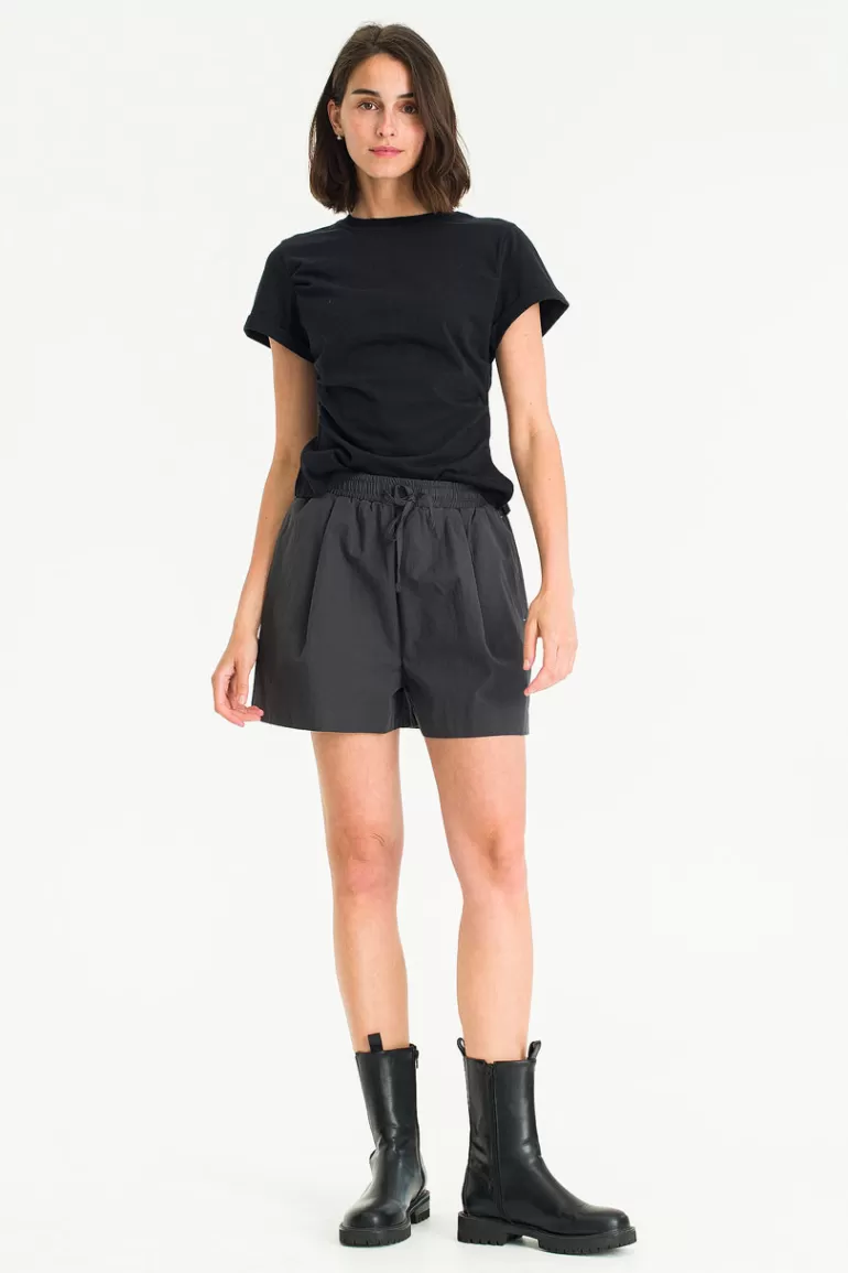 Women Olive Clothing Stitch Point Cotton Short, Charcoal