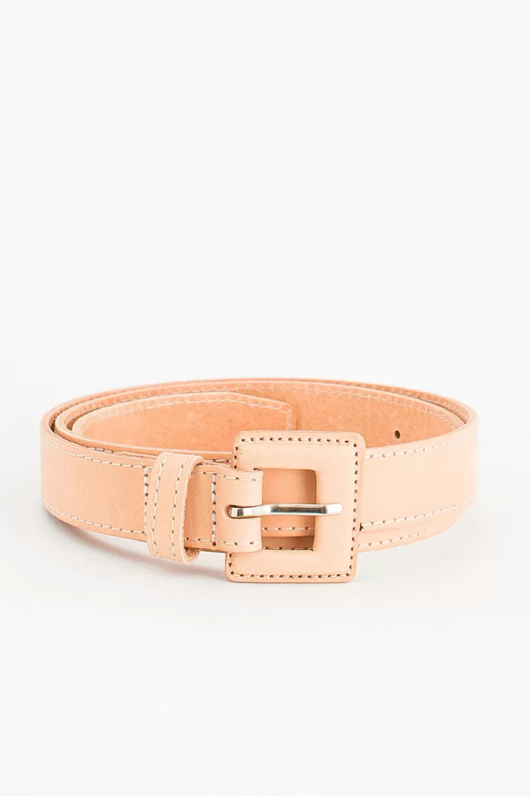 Women Olive Clothing Stitch Square Buckle Point Belt, Beige