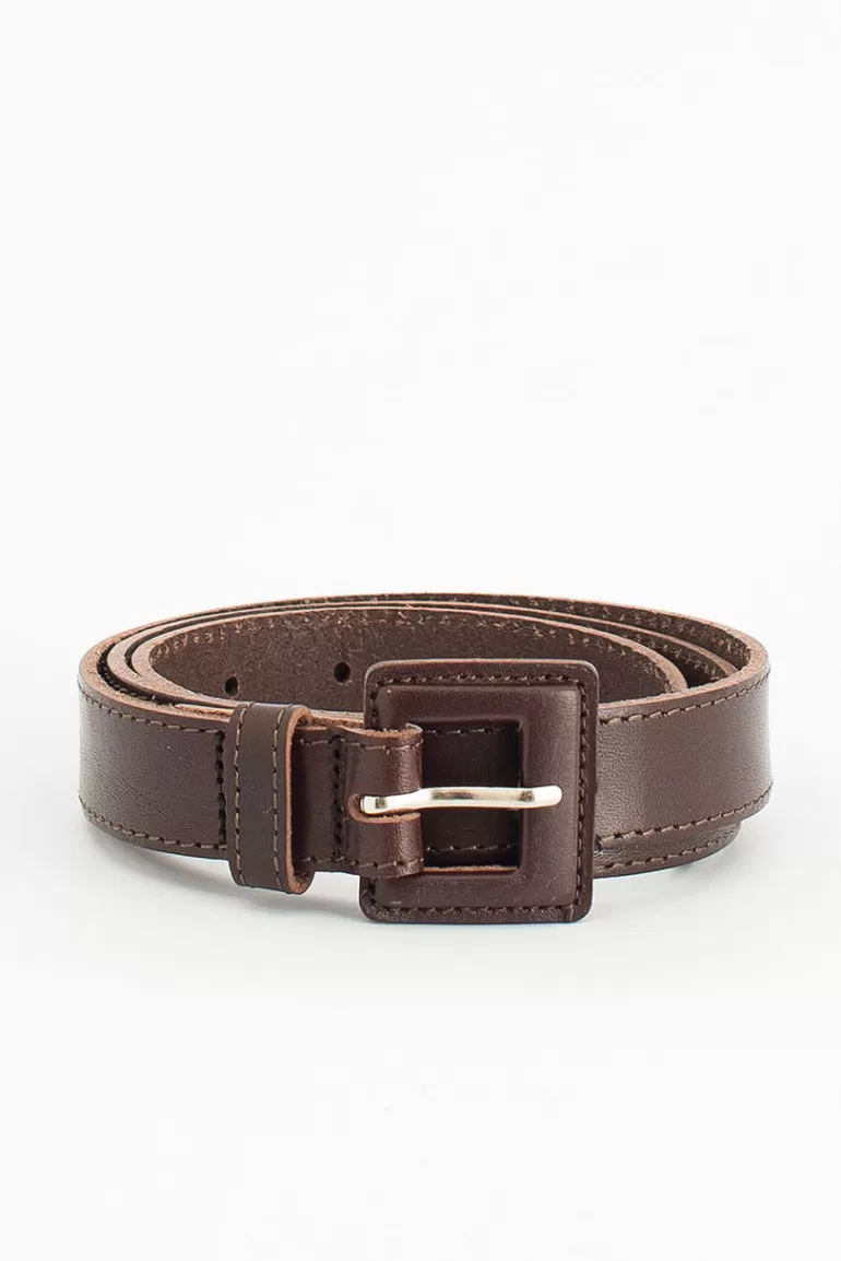 Women Olive Clothing Stitch Square Buckle Point Belt, Brown