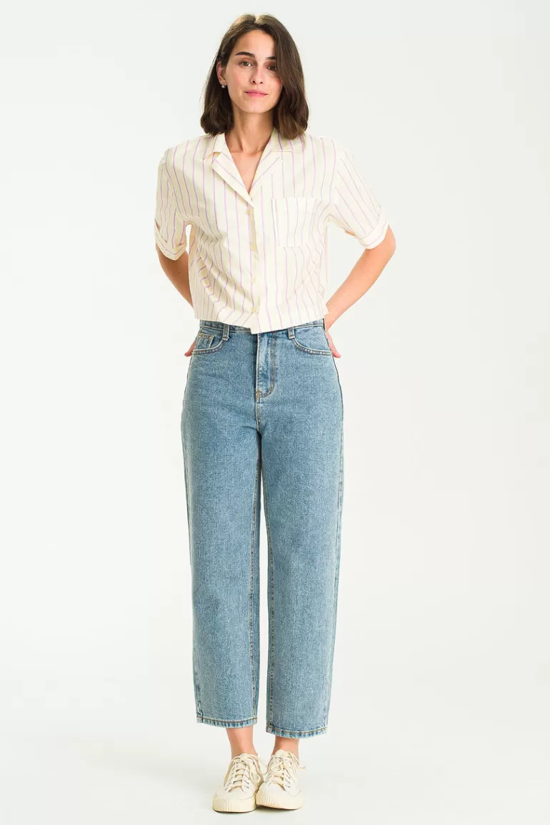 Women Olive Clothing Stripe Crop Shirt, Yellow