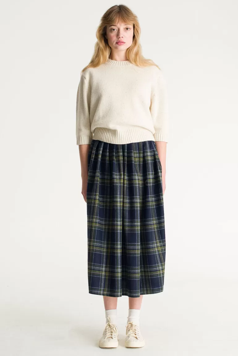 Women Olive Clothing Suria Check Skirt, Navy