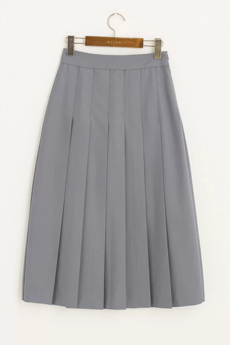 Women Olive Clothing Takako Pleated Mid Length Skirt, Blue