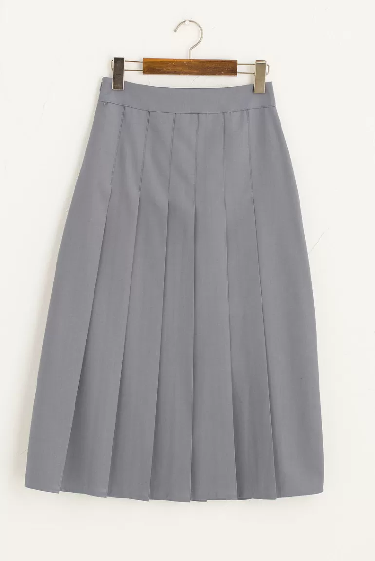 Women Olive Clothing Takako Pleated Mid Length Skirt, Blue