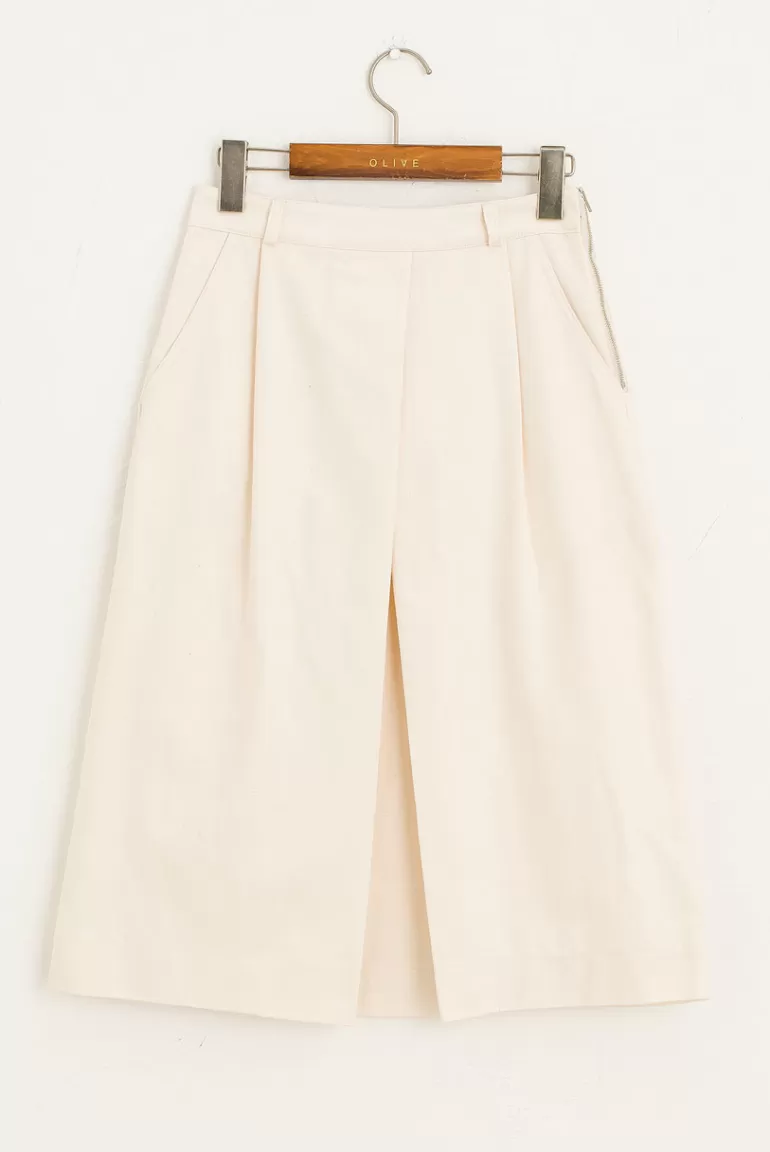 Women Olive Clothing Tama Cotton Slit Skirt, Cream