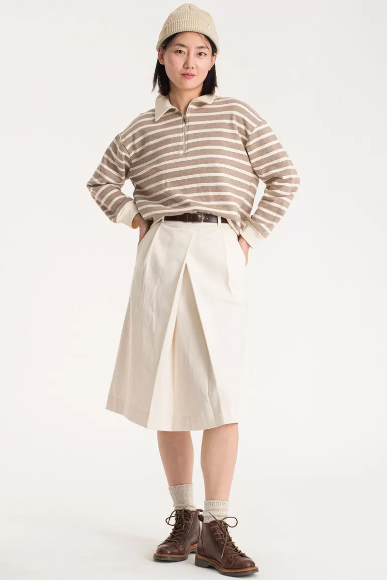 Women Olive Clothing Tama Cotton Slit Skirt, Cream