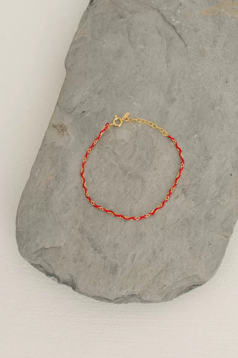 Women Olive Clothing Thread Weaving Bracelet, Red Threads