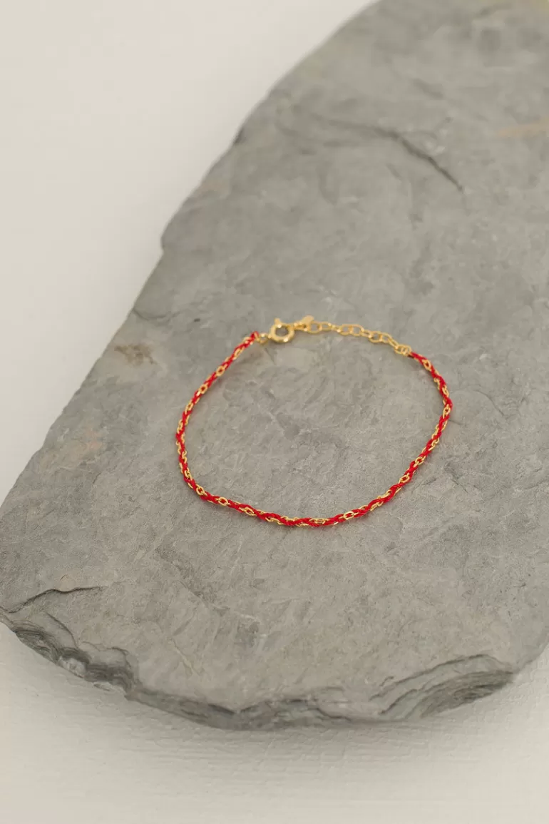 Women Olive Clothing Thread Weaving Bracelet, Red Threads