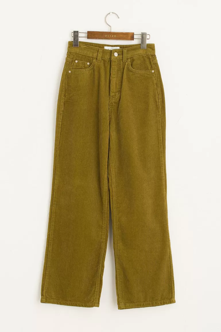 Women Olive Clothing Tomo Colour Cord Pants, Khaki