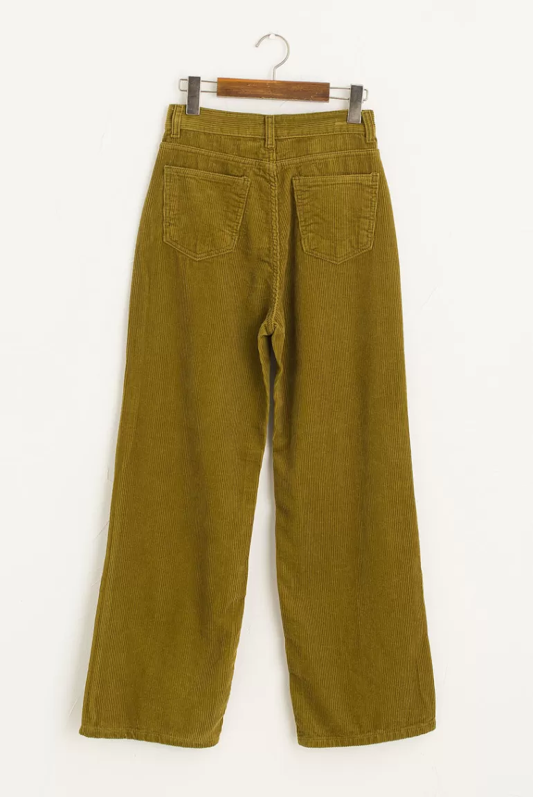 Women Olive Clothing Tomo Colour Cord Pants, Khaki