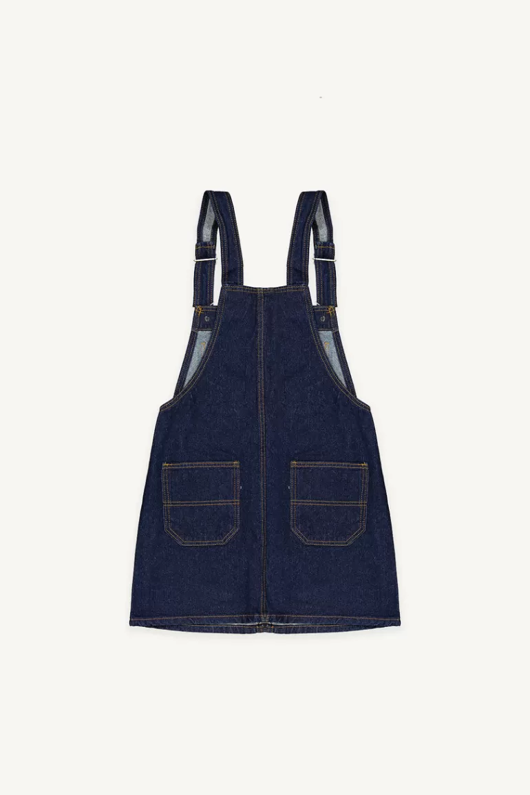 Women Olive Clothing Tomo Mini Denim Apron Dress, Indigo Blue