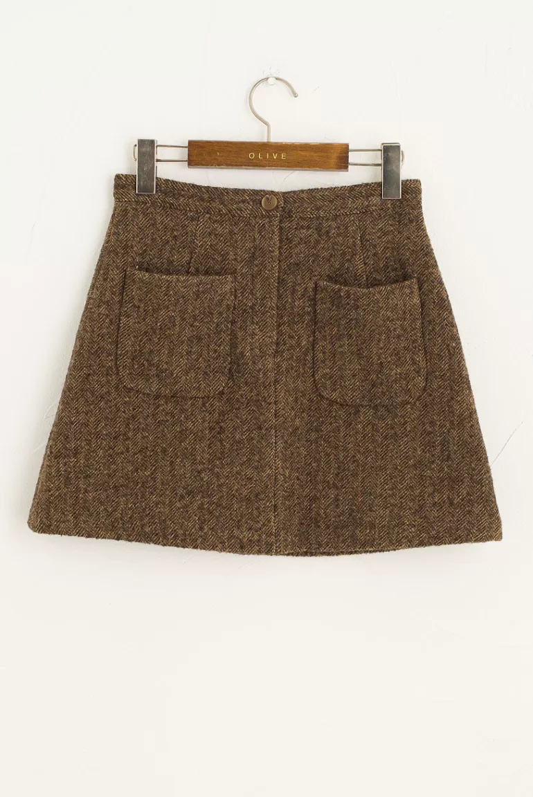 Women Olive Clothing Twin Pocket Wool Skirt, Brown