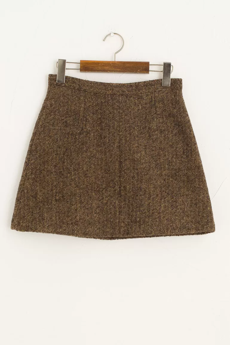 Women Olive Clothing Twin Pocket Wool Skirt, Brown