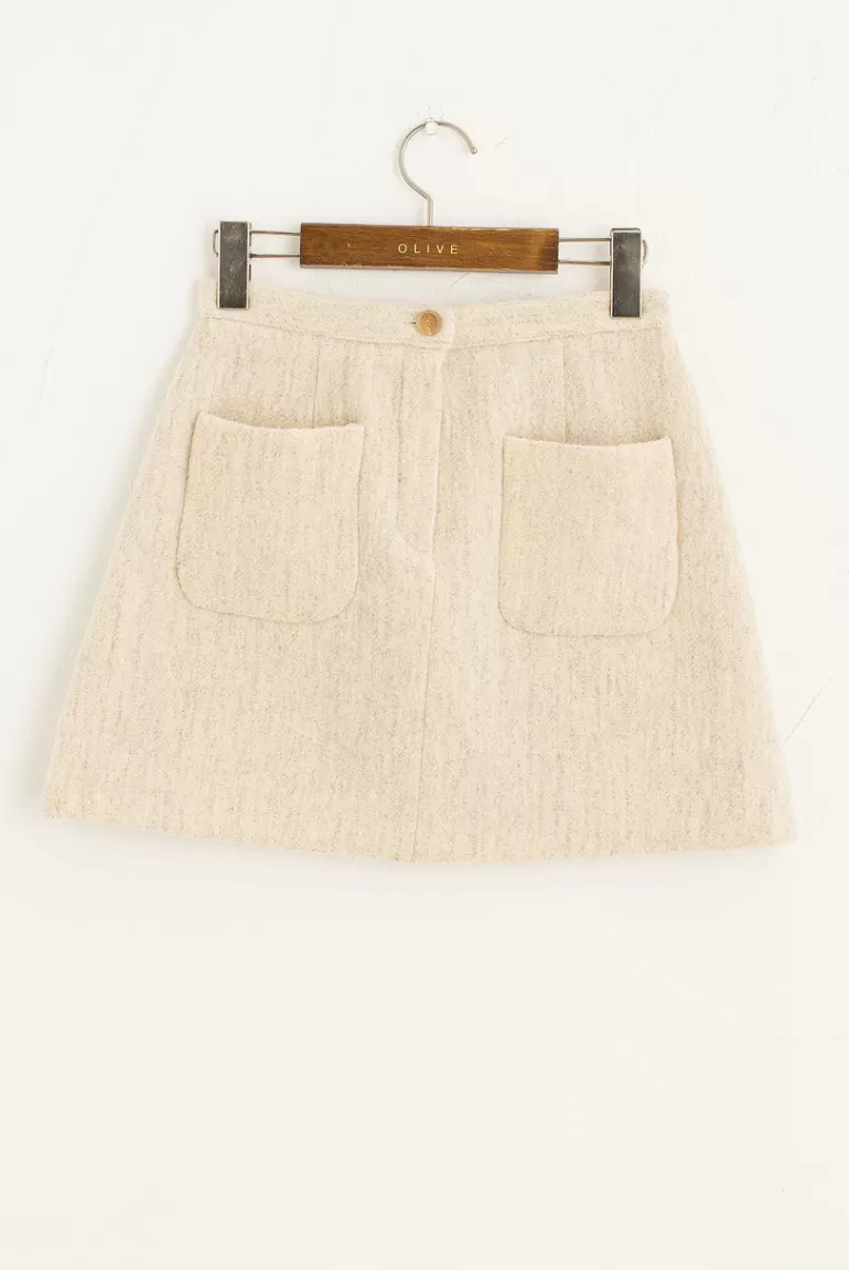 Women Olive Clothing Twin Pocket Wool Skirt, Cream