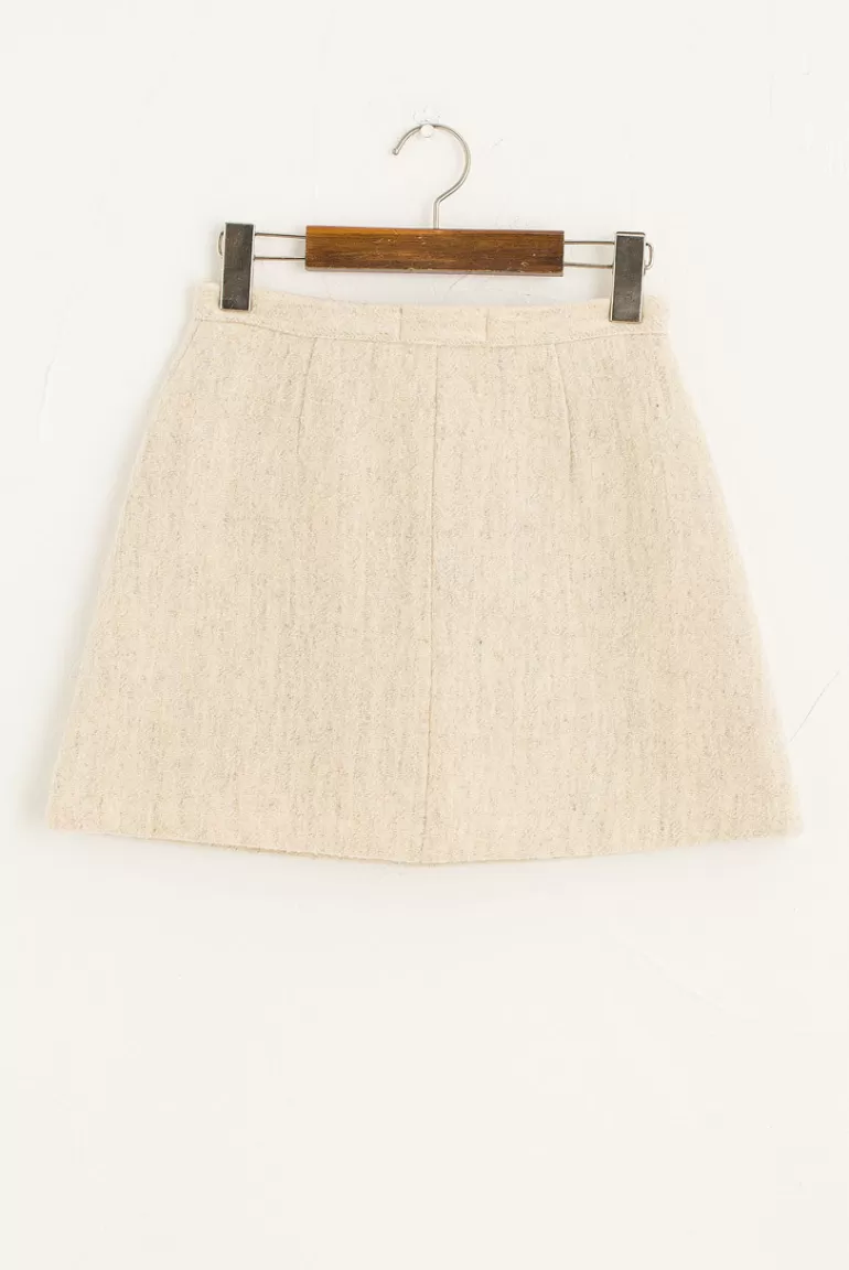 Women Olive Clothing Twin Pocket Wool Skirt, Cream