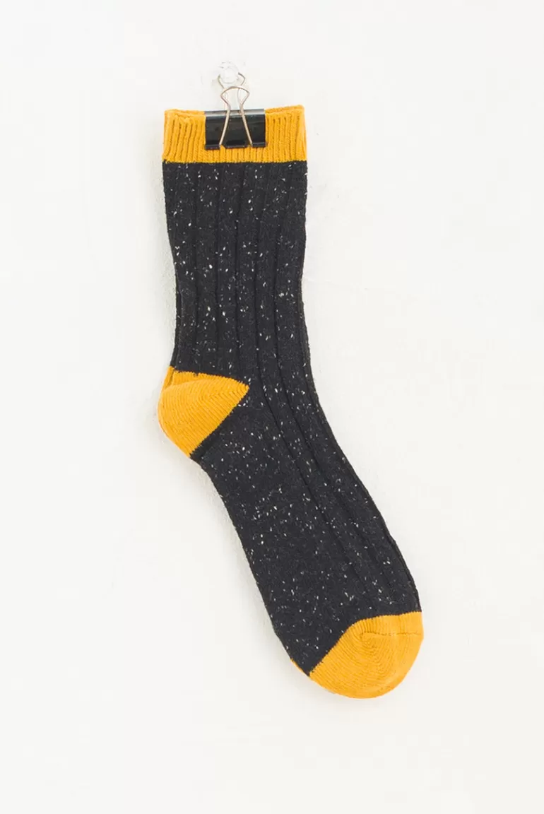 Women Olive Clothing Two-Tone Speckle Socks, Navy/Mustard