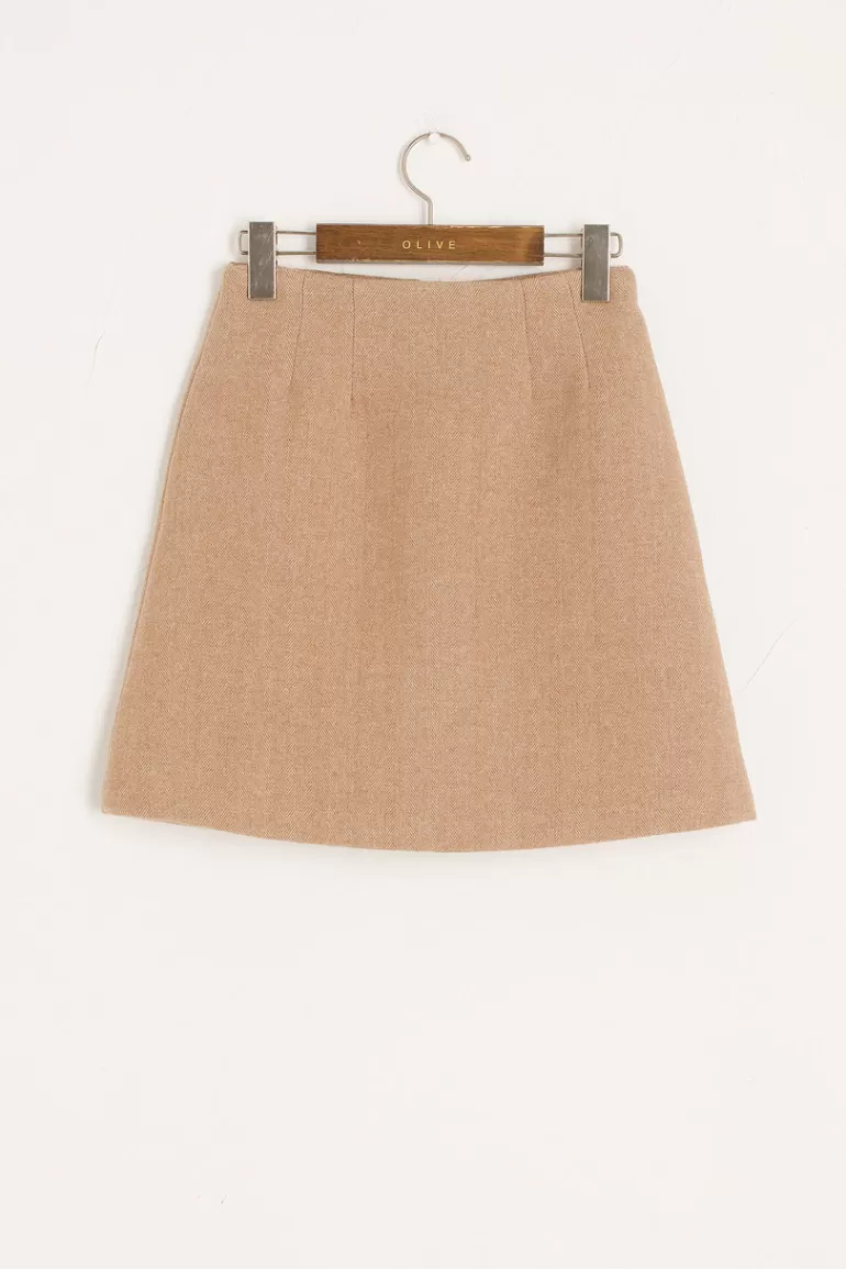 Women Olive Clothing Uru Herringbone Mini Skirt, Beige