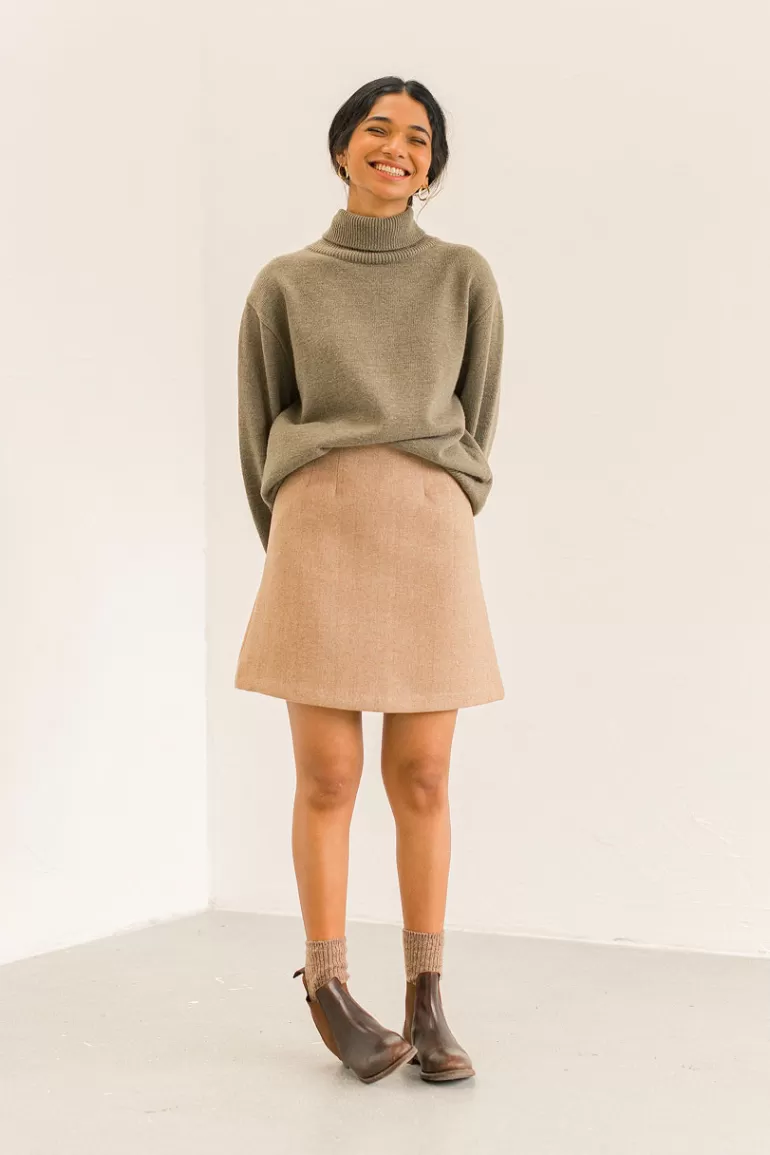 Women Olive Clothing Uru Herringbone Mini Skirt, Beige