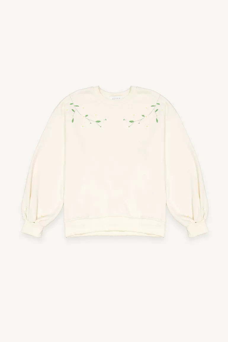 Women Olive Clothing White Lilac Embroidery Sweatshirt, Ivory