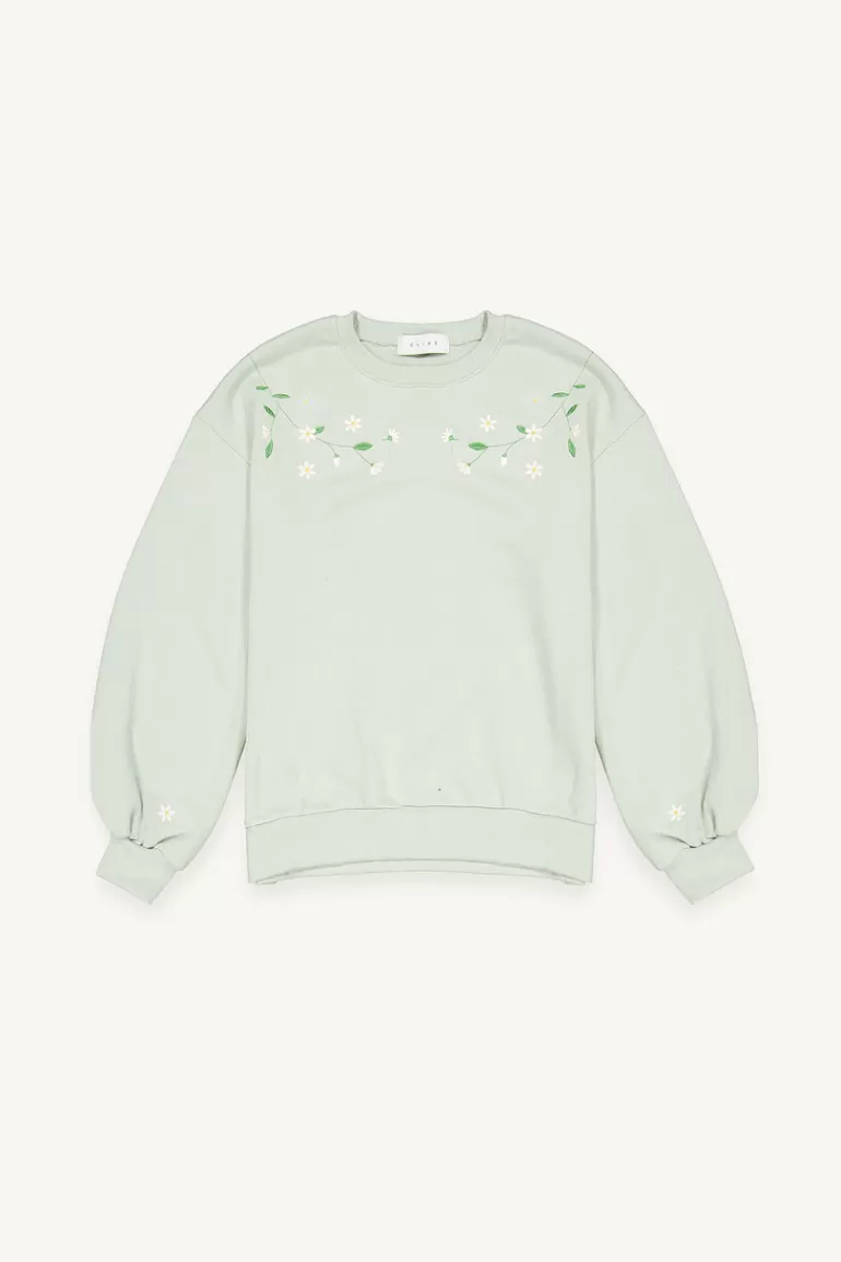 Women Olive Clothing White Lilac Embroidery Sweatshirt, Mint