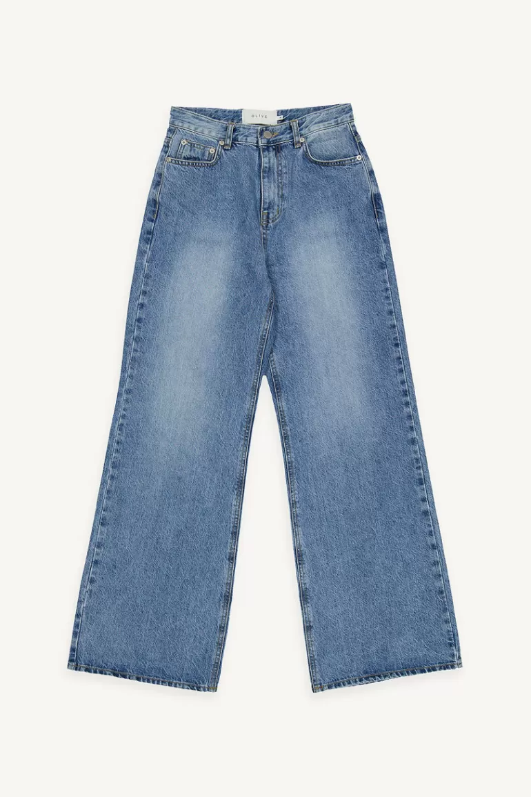 Women Olive Clothing Wide Cut Boot Jeans, Blue