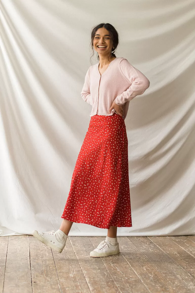 Women Olive Clothing Yuha Flower Print Skirt, Red