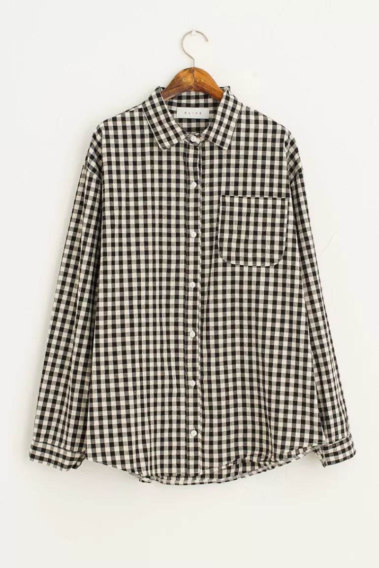 Women Olive Clothing Yuna Gingham Check Shirt, Black